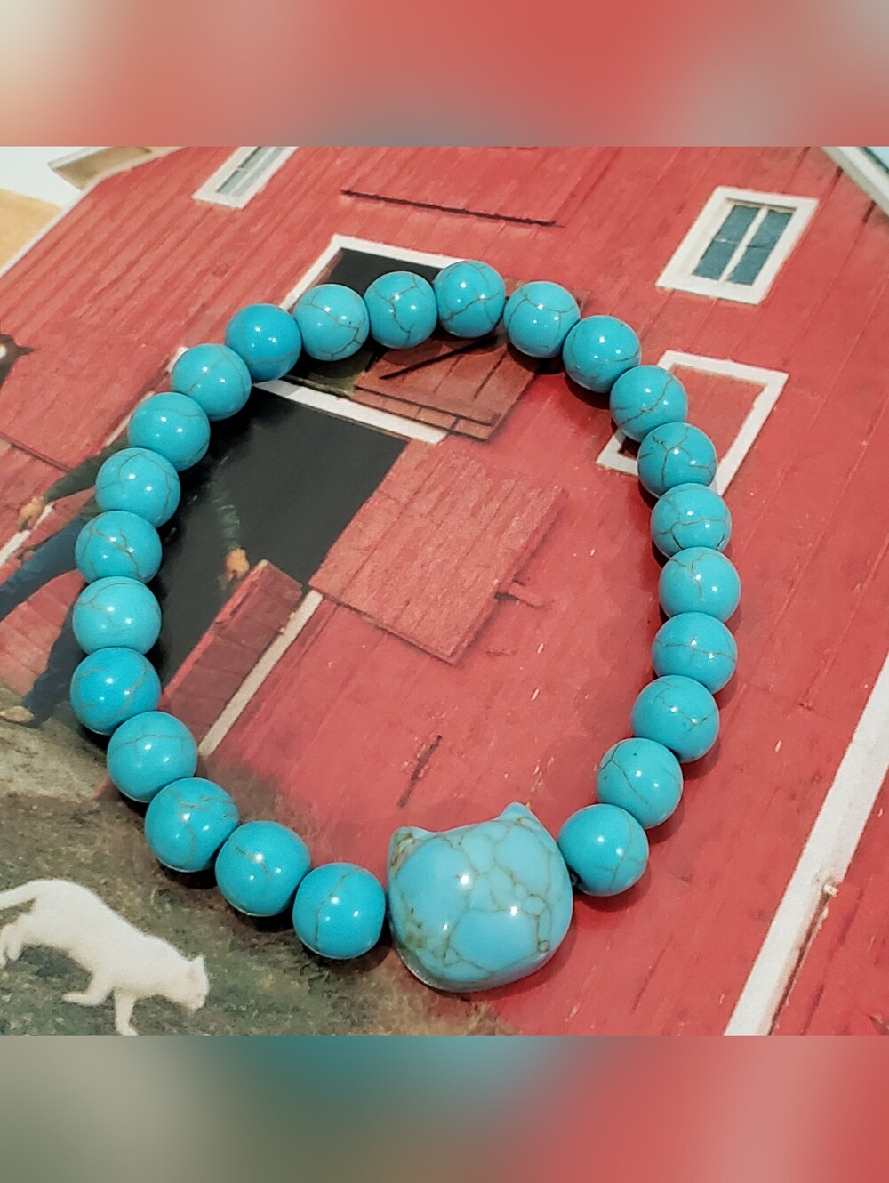 Adorable 😻 Carved Turquoise Cat Bracelet with real Turquoise Stones